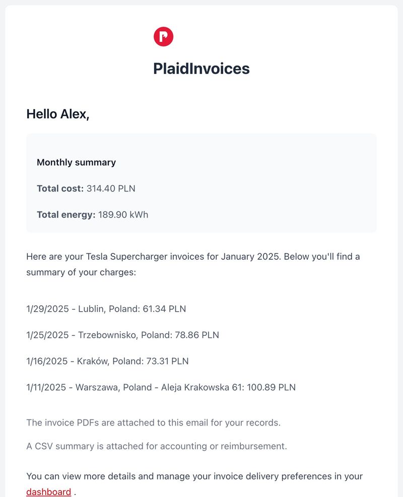 Monthly Invoice Email