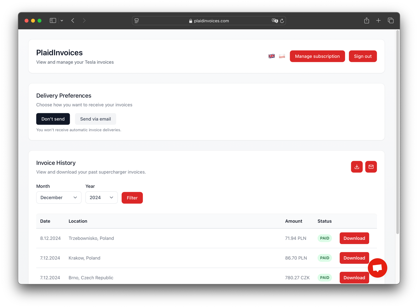 PlaidInvoices dashboard